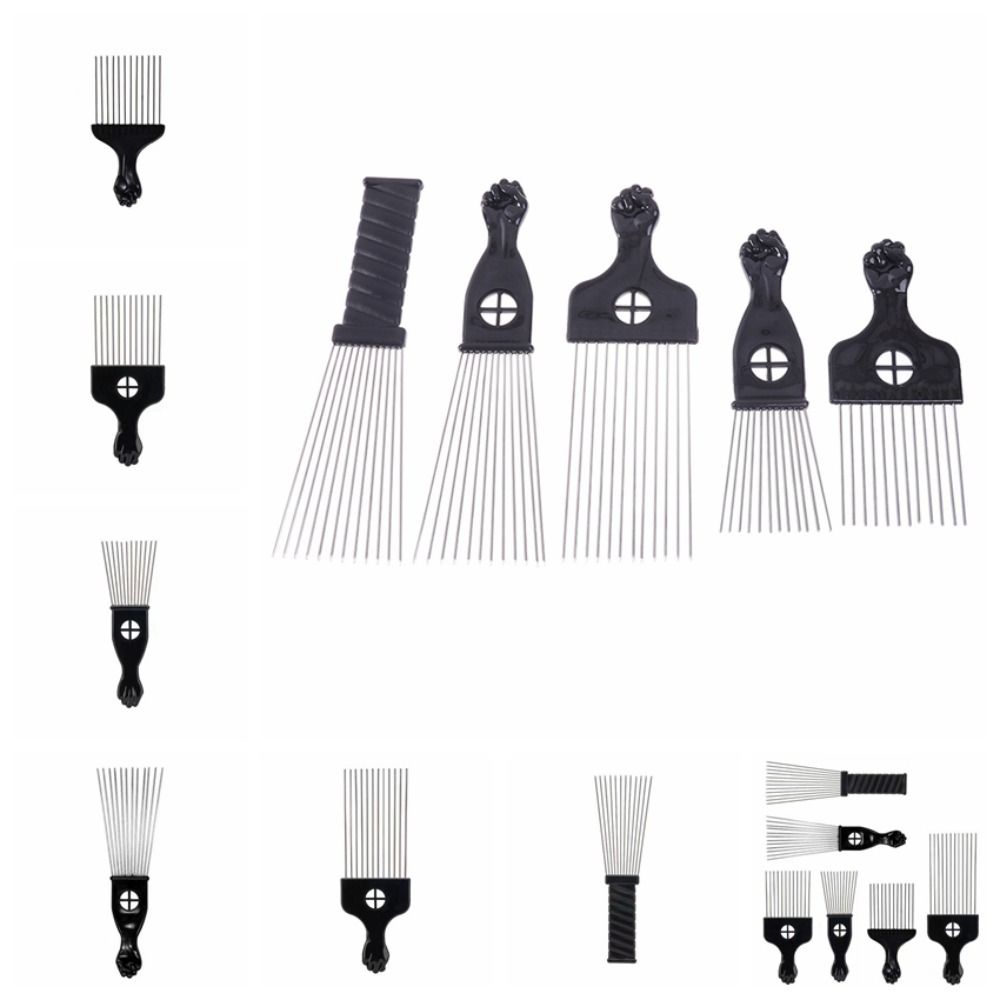 Professional Afro Metal Comb Black Fist American Pick Hair Combs African Hair Pik Comb Brush  Salon