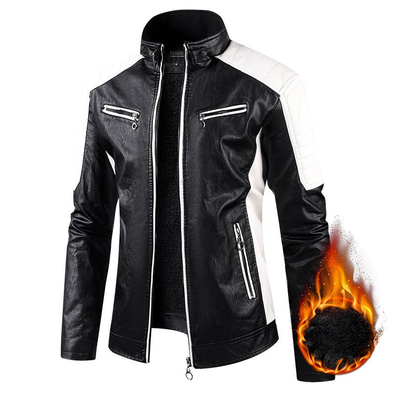 

Добавить флисовую весенне-осеннюю повседневную мужскую кожаную одежду, модную стеганую мотоциклетную винтажную кожаную куртку, мужскую одежду 2XL чёрный