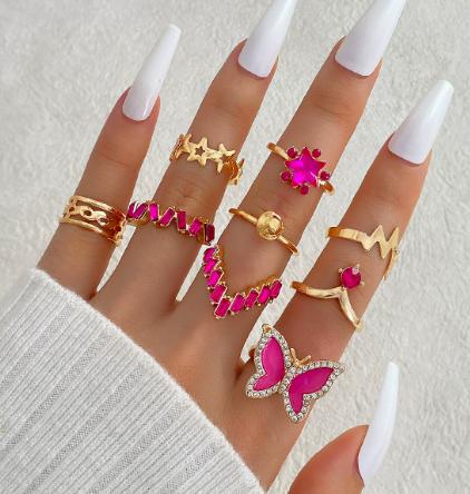 Geometric Star And Butterfly Diamond-set Imitation Gemstone Ring Set One Size