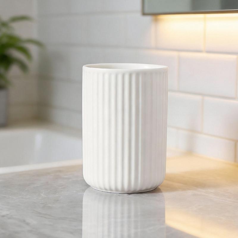Textured Ceramic Bathroom Cup for Toothbrush Storage Daily Rinsing and Sink Counter Organization for Dorm Bathroom Use