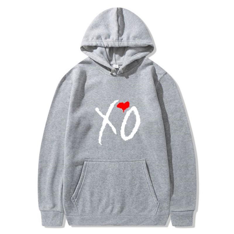 Mens Oversized Hooded Sweatshirt With XO Letter Print Loose Fit Streetwear Casual Top