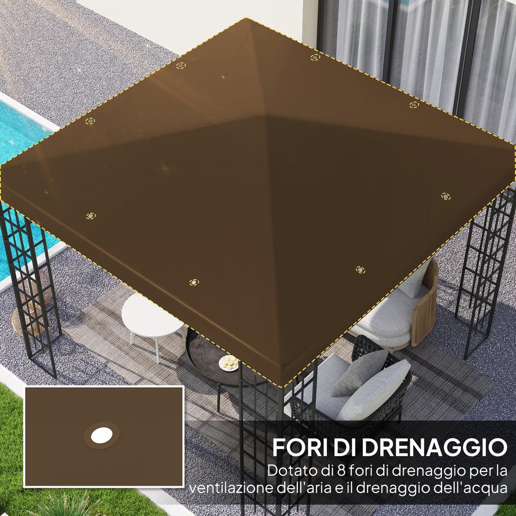Garden Gazebo Cover 3x3 M In 600D Oxford Fabric with Drainage Holes, Brown