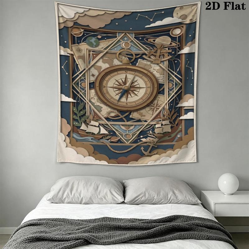 Compass Wall Tapestry Aesthetic Wall Hanging Printed Fabric Blanket Decorative Tapestries for Bedroom Living Room Home Decor