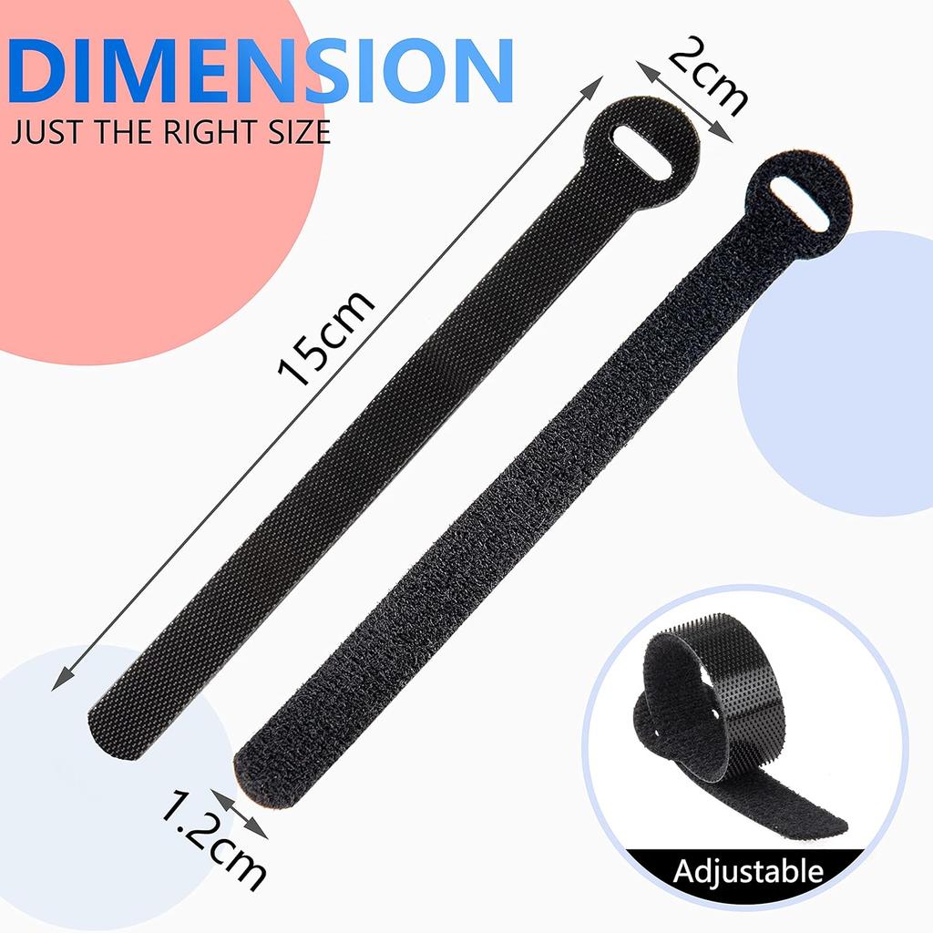 60 PCS Reusable Cable Ties Black 6 Inches Adjustable Releasable Hook and Loop Cable Straps for PC Cable Management Organizing Cord Wraps TV Desk