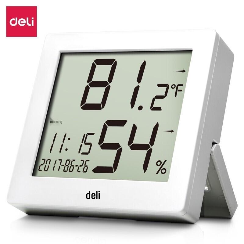 Deli 8813 LCD Digital Indoor Thermometer Hygrometer with Alarm Clock