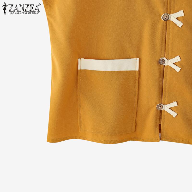 ZANZEA Kvinner Casual Rund Hals Sommer Kort Erm Bluse
