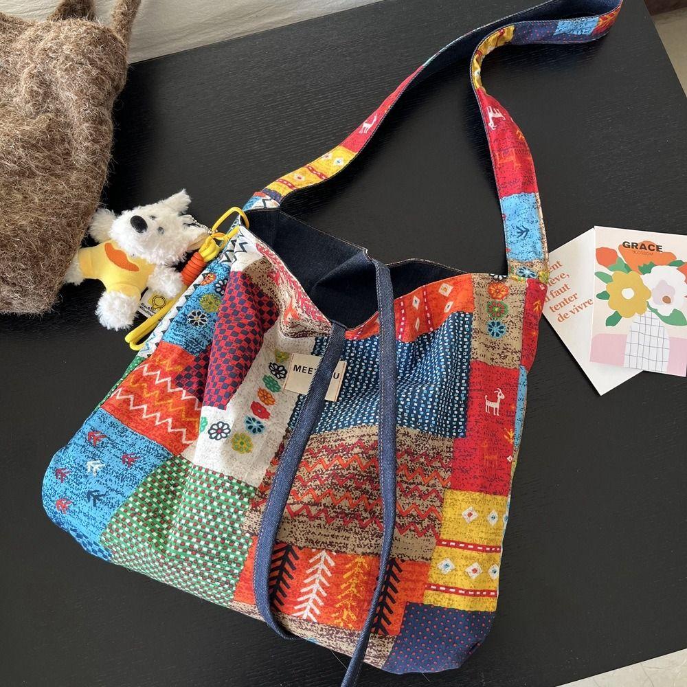 

Drawstring Ethnic Style Crossbody Bags Retro Bohemian Messenger Bag Denim Shoulder Bag Outdoor Denim