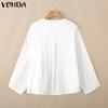 VONDA Women V Neck Long Sleeve Lace Up Ruffled Hem Semi-Sheer Shirts Blouse