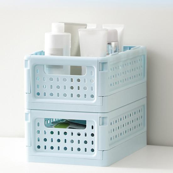 Foldable Storage Basket Stackable Collapsible Basket Folding Desktop Organizer with Handles for Snacks Stationery Cosmetics Laundry Room Pantry