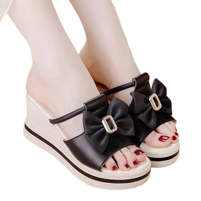 Summer new slope heel cool slippers sandals non-slip heightened thick-soled casual outer slippers