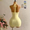 2026 summer European and American style new neck deep short skirt temperament Spice Girl backless pleated solid color dress women's clothing