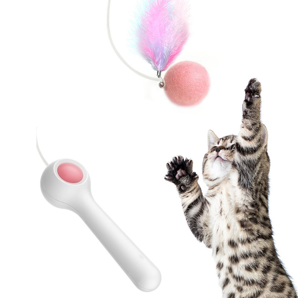 Interaktiver Katzen-Teaser zum Trainieren Katze Teaserstab Einziehbar Kätzchen Feder Spielzeug mit Ball