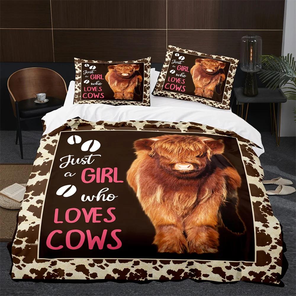 Highland Cow Duvet Cover King Queen Cattle Bedding Set Farmhouse Animal Quilt Cover Western Funny Bull Polyester Comforter Cover