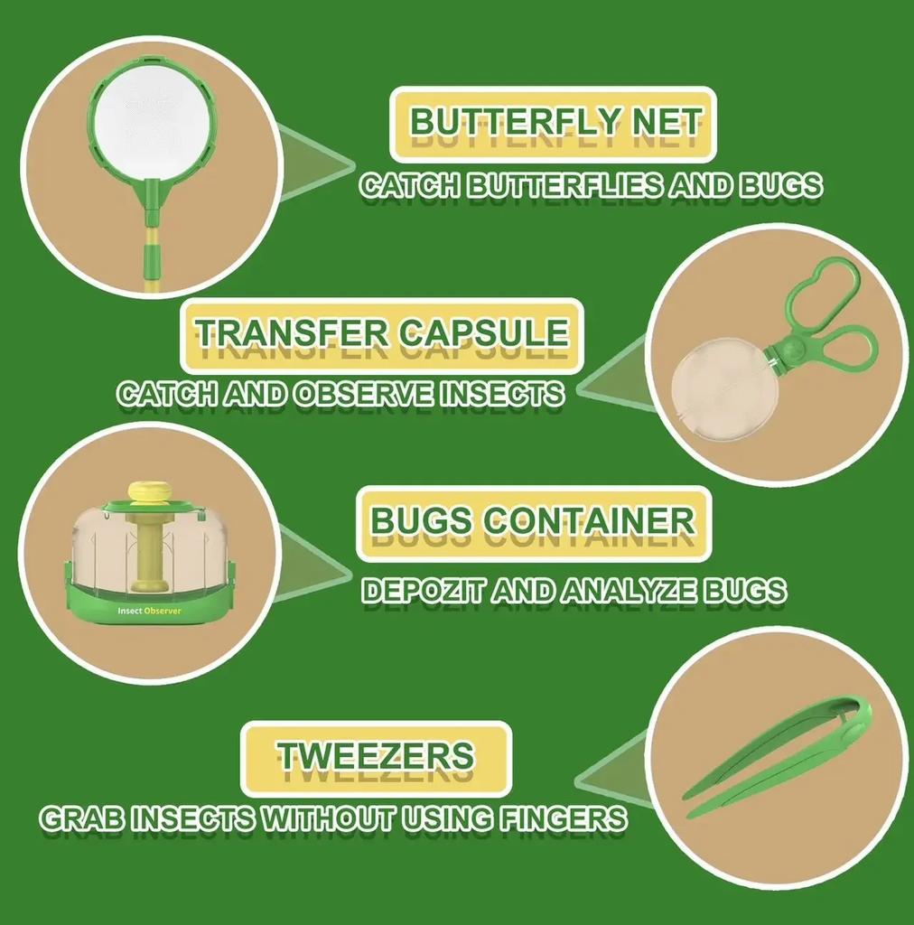 Kids Outdoor Adventure Nature Exploration Toys Insect Observation Kindergarten Experiment Bug Catcher Kit for Hiking,Camping