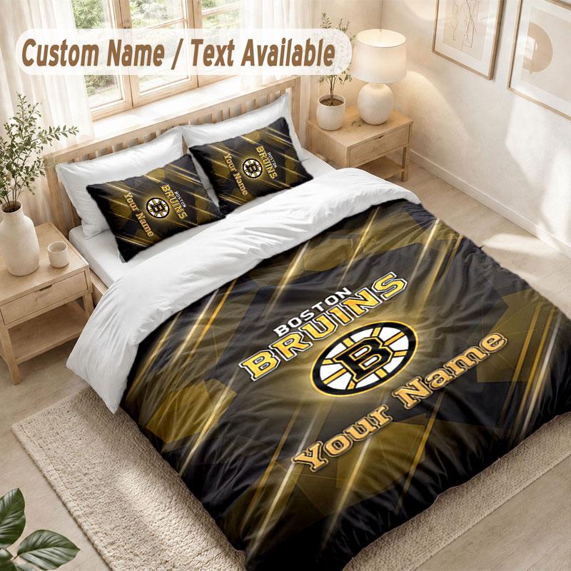 Set Biancheria da Letto Personalizzato 3 PezziStampa Boston Bruins Copripiumino + 2 Federe Morbido Arredo Letto