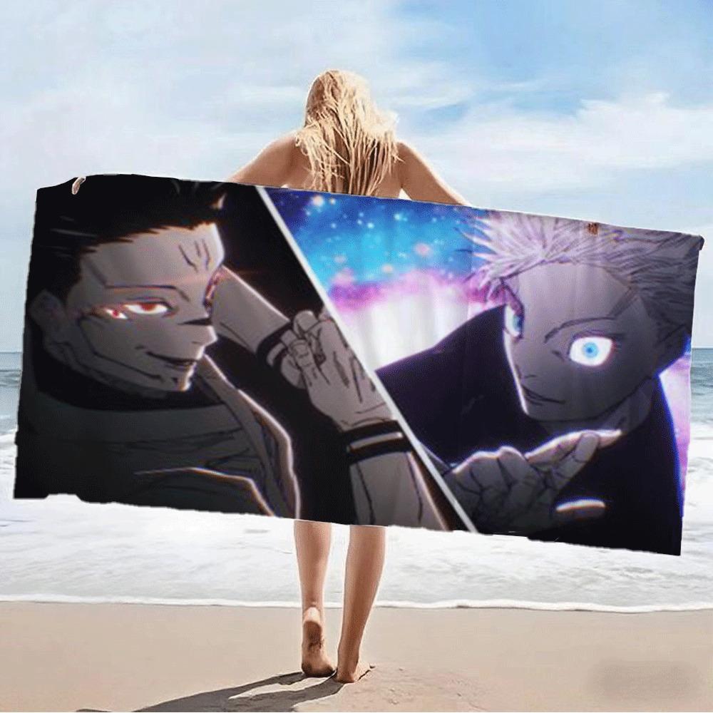 Asciugamano da Spiaggia Anime Jujutsu Kaisen Stampato Con Gojo E Sukuna Morbido Microfibra Asciugatura Rapida Asciugamano Sportivo per Palestra Accessorio da Spiaggia alla Moda