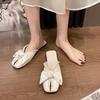 Fashion Bow Design Sweet Slippers for Women 2024 Spring and Summer Mules Sexy Low-cut Flat Bottom Square Women's Closed Toe Slippers