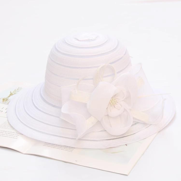 

Модная шляпа Женская шляпа-цилиндр с большими полями, с цветами, кружевом, сетчатая шляпа для тени, летняя пляжная шляпа от солнца average size