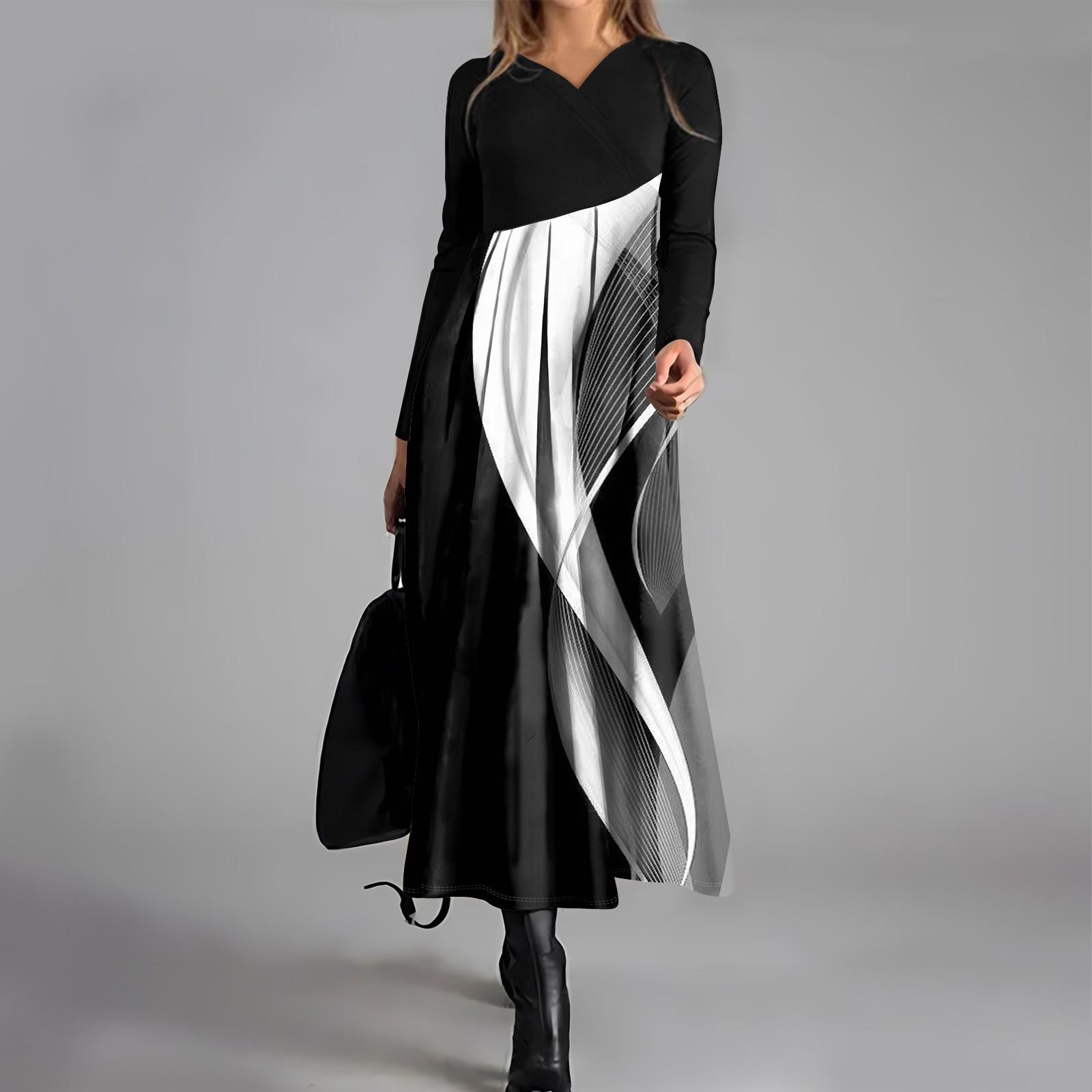 

Женское повседневное платье с V-образным вырезом и длинными рукавами, свободное и объемное платье с принтом L