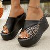Leopard Print Patchwork Chunky Platform Slippers Women Summer High Wedge Sandals Woman 43 Non-slip Beach Shoes