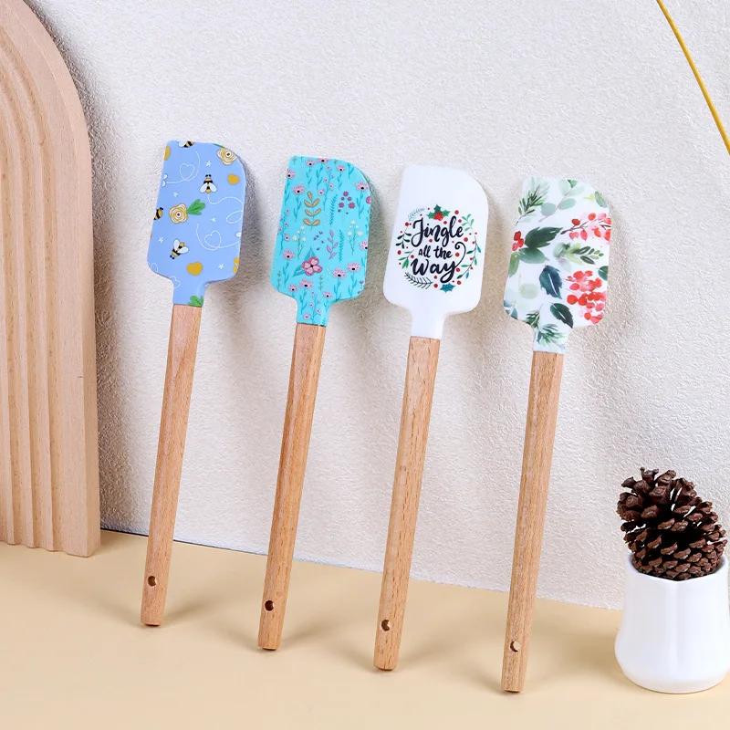 Cream Spatula, Silicone Scraper, Wooden Handle Scraper, Baking Tool, Cake Spatula, Christmas Scraper