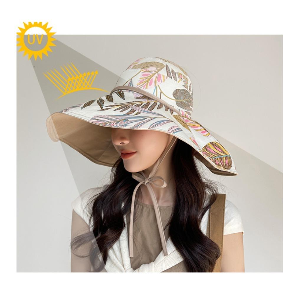 Women's Summer Sun Hat Large Brim UV Protection Ponytail - friendly Hollow - top Fisherman Hat for Face Shading Ideal