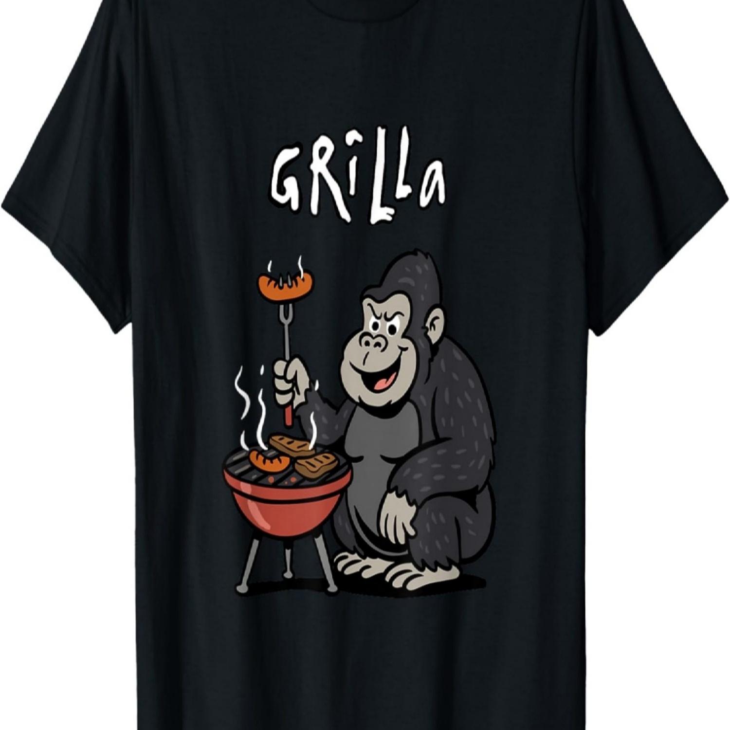Grilla Funny Gorilla BBQ Pun Cartoon Barbecue Humor Design T-Shirt S чёрный