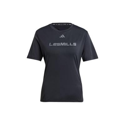 adidas Camiseta Deportiva de Fitness de Manga Corta con Estampado de Letras Les Mills para Mujer Camisetas Negras IX7983