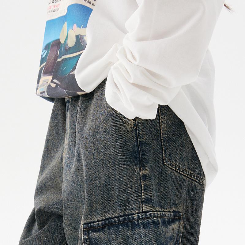 2025 Autumn Kids' Retro Pocket Patchwork Wide-Leg Jeans