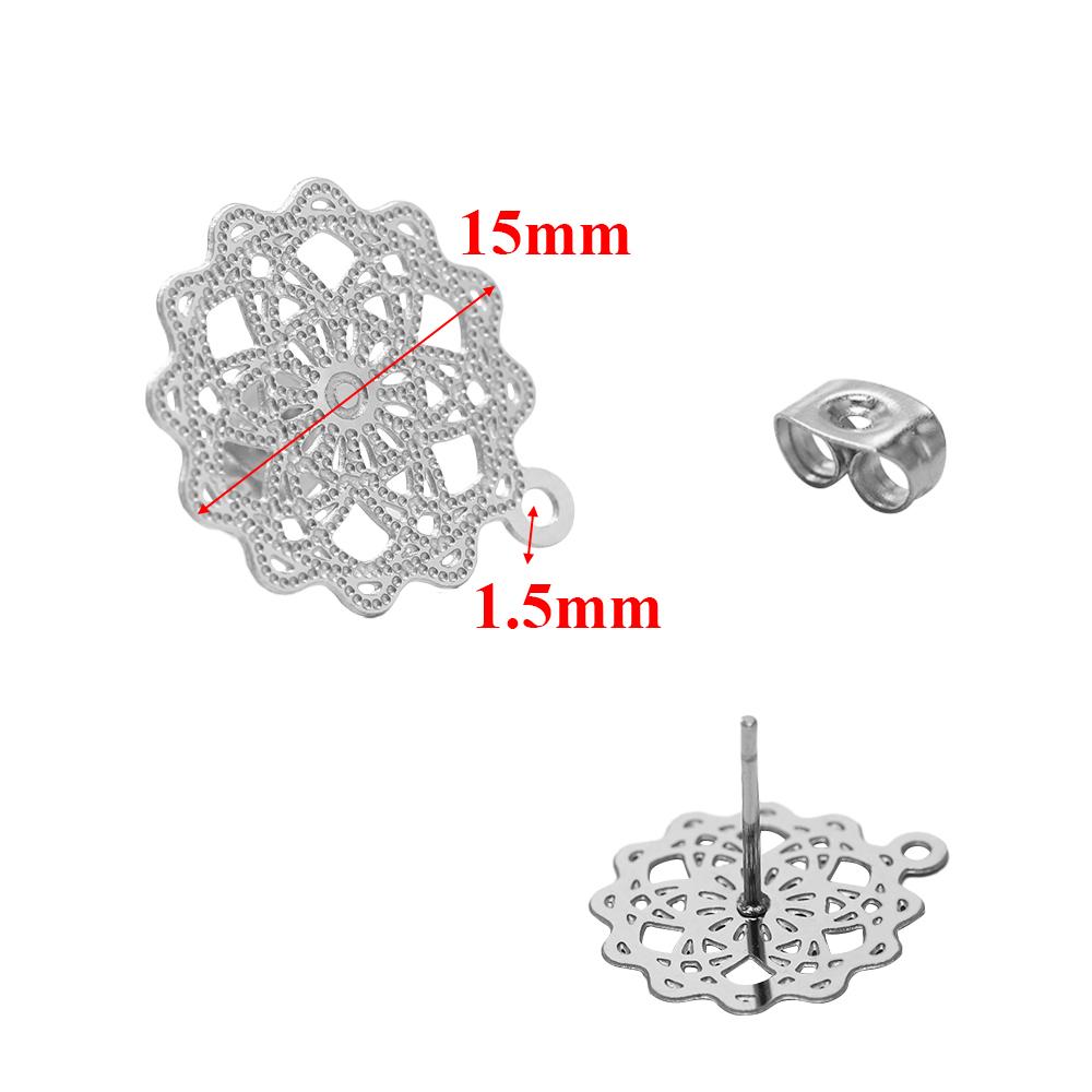 10pcs 304 Stainless Steel Hollow Flower Studs for DIY Drop Earrings Post Findings Jewelry Making Dangle Charms Connectors