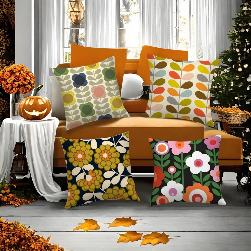 Federa Cuscino Fiore Stile Retrò Orla Kiely Comfort Divano Letto Seta Elegante Cerniera Invisibile Copricuscino Decorativo