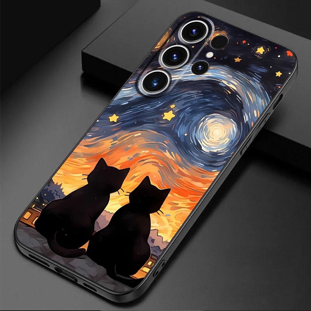 Starry Sky Cat Cover Capa Silicone Phone Case for Samsung Galaxy S21 5G S21 FE S24 Ultra S22 Plus S23 Ultra S20 S24 Plus S21