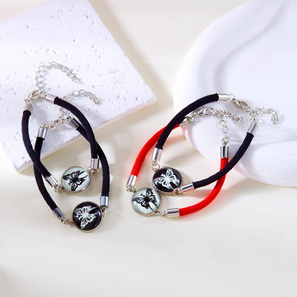 2 Pcs  Luminous Butterfly Matching Bracelets Set for Women Classic Sun Moon Beaded Bracelets Couple Charm Jewelry Gift