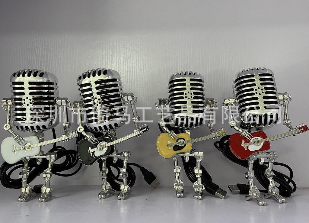 Retro Metal Microphone Robot Lamp
