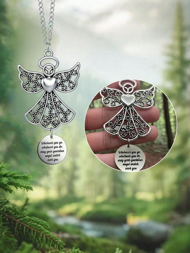 Guardian Angel Rearview Mirror Charm - Safe Travel Amulet for New Drivers, Car Interior Decoration for Safety and Blessing