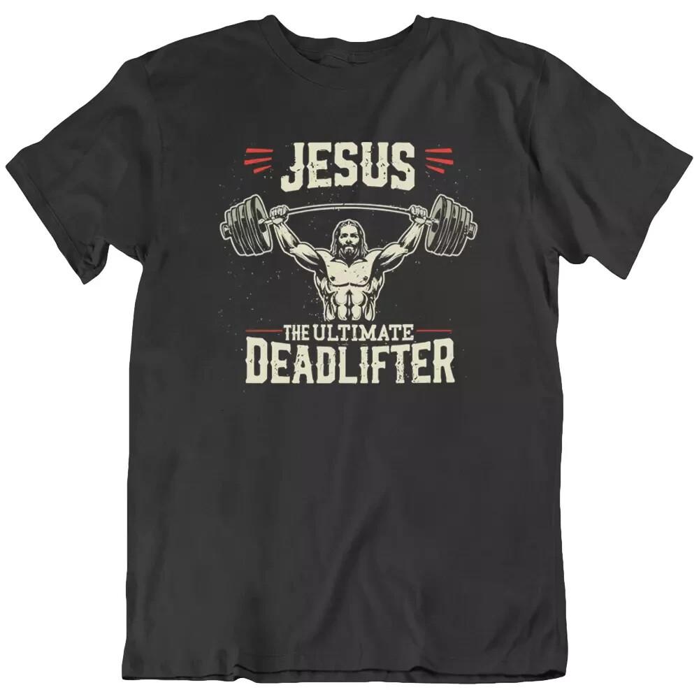 

Бог Иисус Тяжелая атлетика Абсолютный становой тягач Спортзал Христианская Смешная Футболка Подарок Новый L