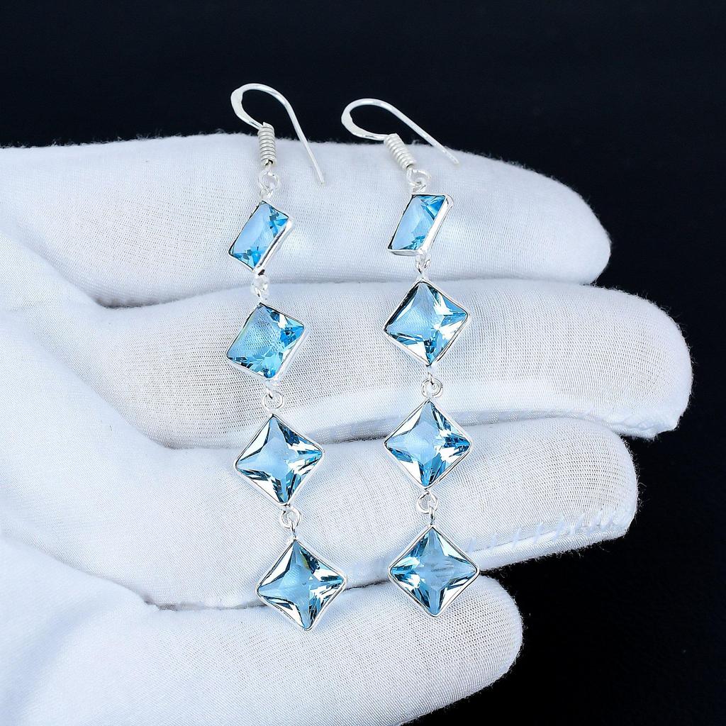Aquamarine Gemstone Earrings, 925 Sterling Silver Earrings, Handmade Silver Earrings For Gift, Aquamarine Dangle Earrings Birthday Gift