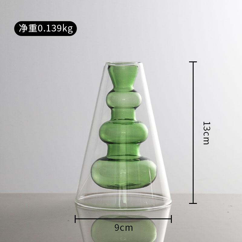 Hot Sell Colored Glass Vase Double Layered Nordic Flameless Rattan Aroma Bottle High Borosilicate Living Room Flower Arrangement