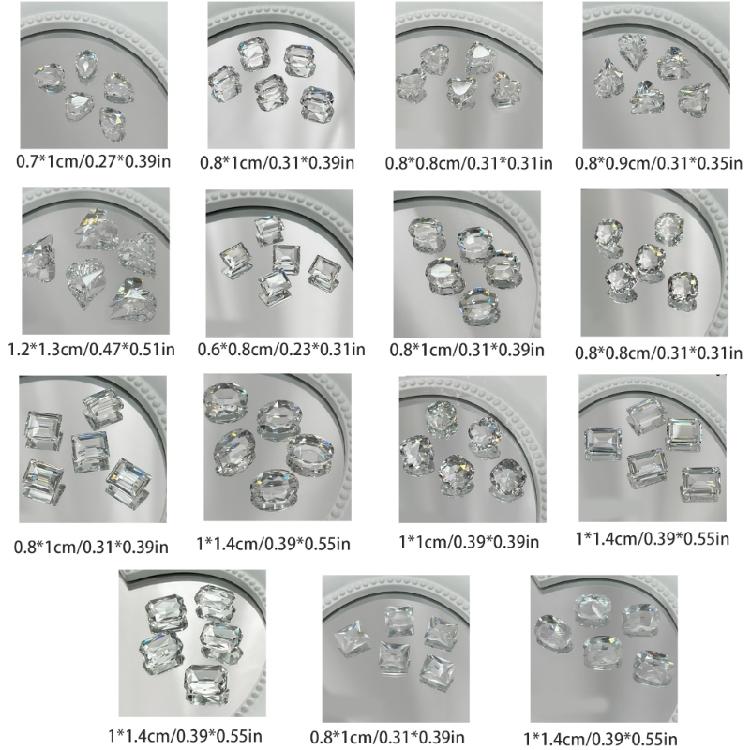 5Pcs Pointed Bottom Nail Rhinestones Gems 3D Mixed Shapes Clear Crystals Diamond