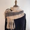 Women's Winter Plaid Imitation Cashmere Tassel Scarf, Thickened Korean Style Neck Warmer