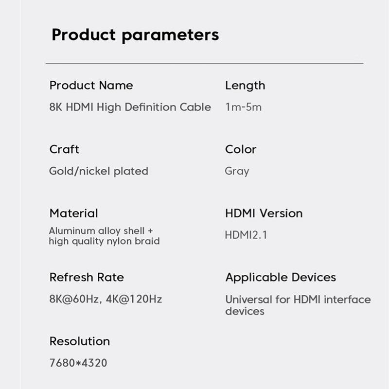 HDMI Cable HMDI 2.1 8K 60hz 4K 120hz Weave Cable 48Gbps HDTV Splitter Switcher Video Audio Cable for Laptop TV Xbox Series Projector Monitor