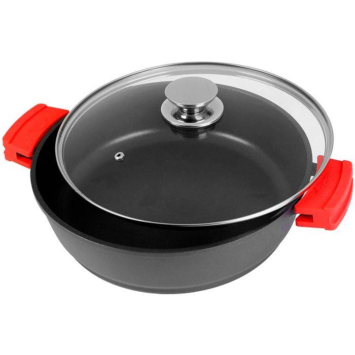 Casserole 24cm, Induction, Couvercle En Verre, Antiadhésive, Fonte d'Aluminium Wecook Ecostone Noir 51765
