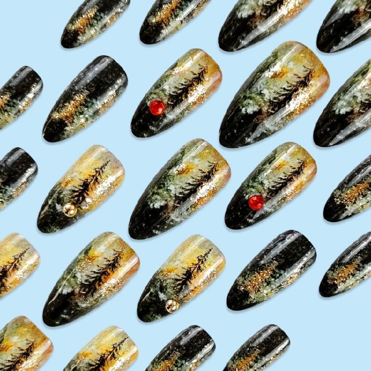 24Pcs Press On Nail Almond Glues On Nail French Fake Nail Designs False Nail Artificial Nail Gifts for Women Girls