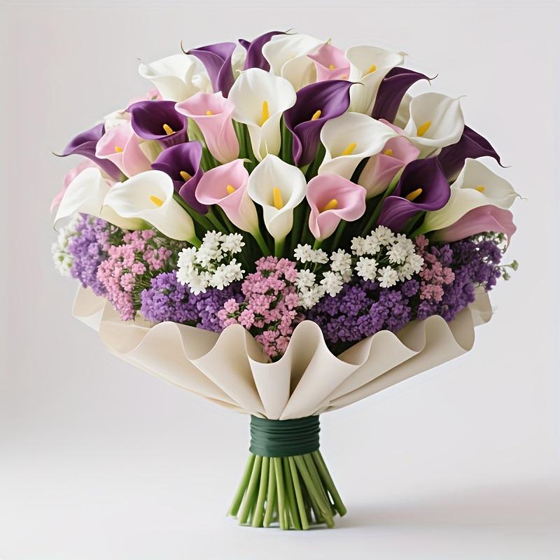 

Набор «Рождественский букет красоты», 36 шт.: 2 белые + 2 розовые + 2 фиолетовые искусственные каллы с 10 белыми, 10 розовыми и 10 фиолетовыми гипсофилами 36PCS