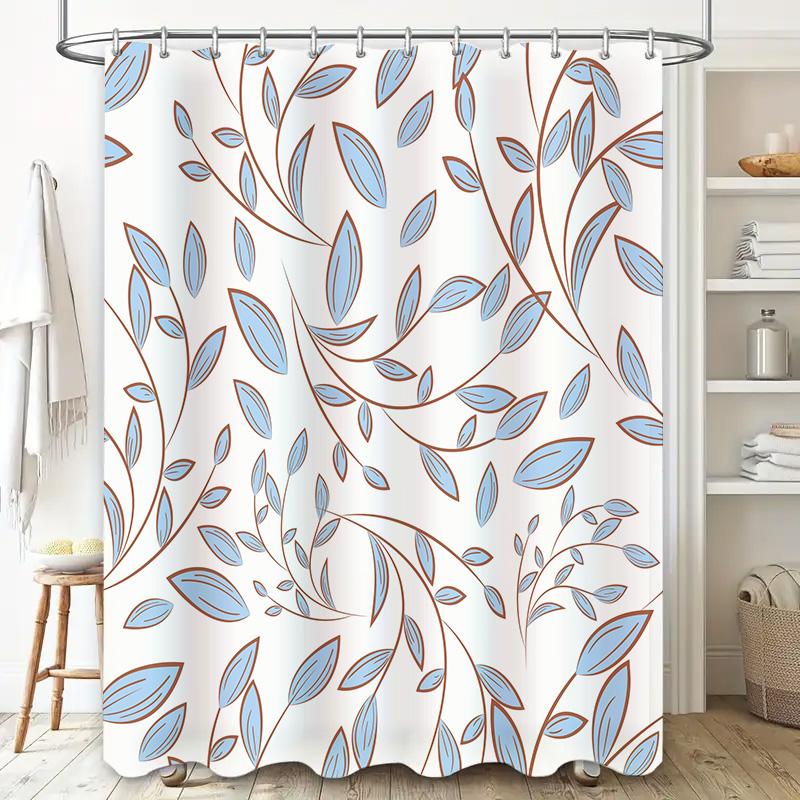 Luxury Bathroom Decorbeautiful Blue Floral Shower Curtain With Rustic Brown Leaf Pattern For Home Interior Design Available In M