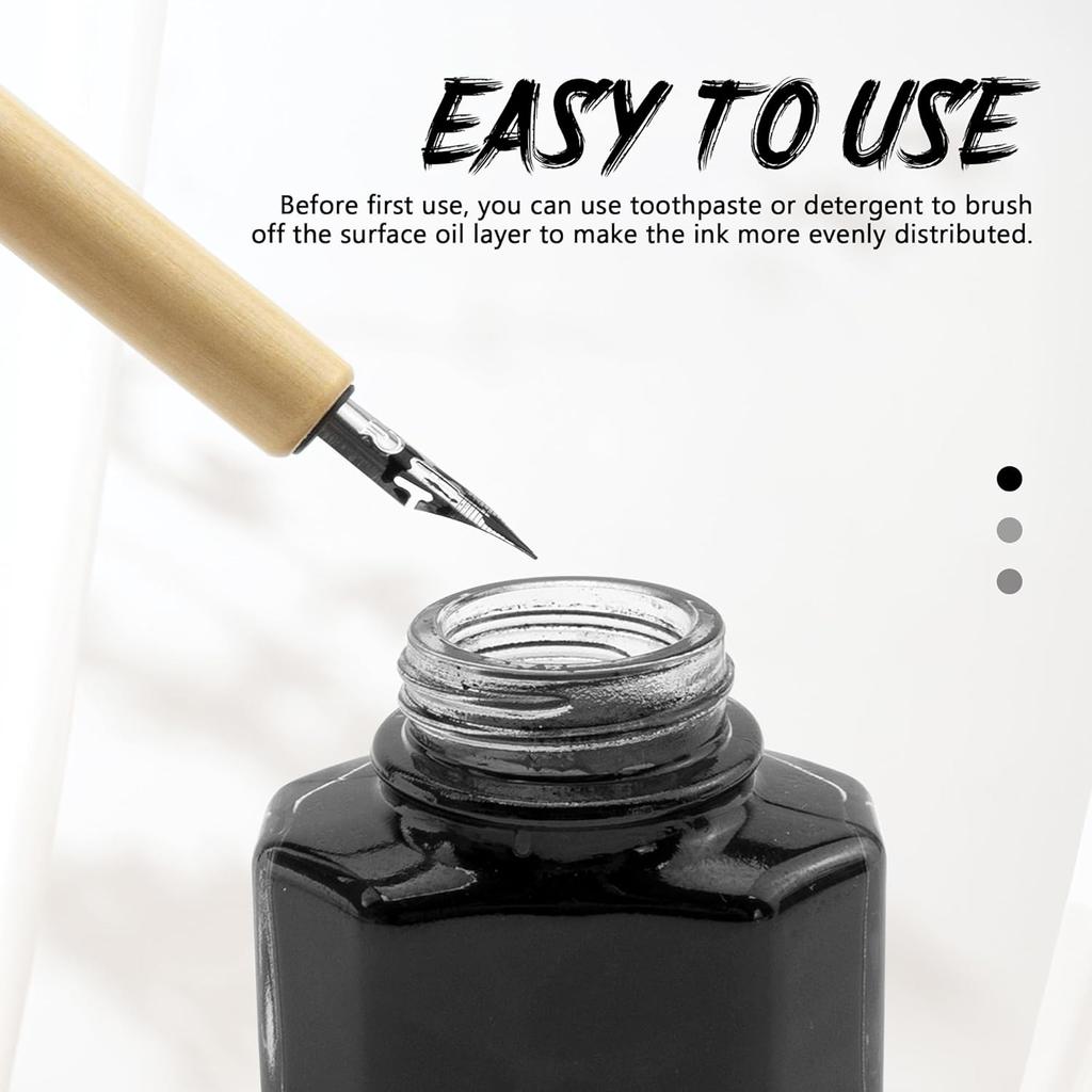 Quacc Comic Dip Pen Set, 2 Pen Holders and 10 Replacement Nibs, Wooden Calligraphy Holder with 5 Different Stainless Steel Nib for Writing, Painting,