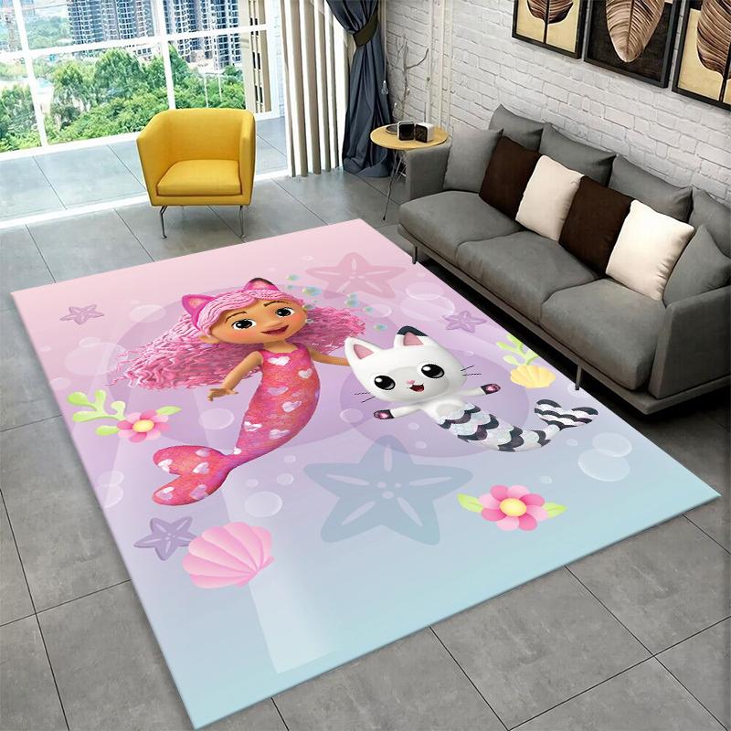 Tappeto Tappetino per Bambini con Personaggi Cartoni Animati Gabby's Dollhouse per Sala Giochi Camera da Letto Soggiorno Divano Arredamento Casa, Tappeto per Area Bambini Tappetino Antiscivolo Regalo