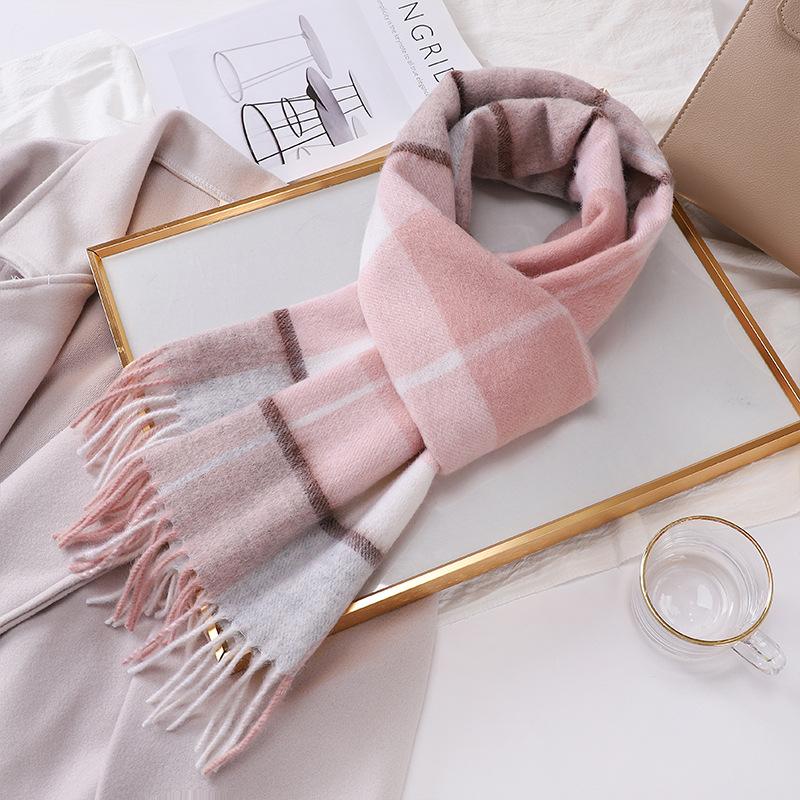 100% Australian wool pure plaid scarf women's winter color matching versatile thermal plaid scarf