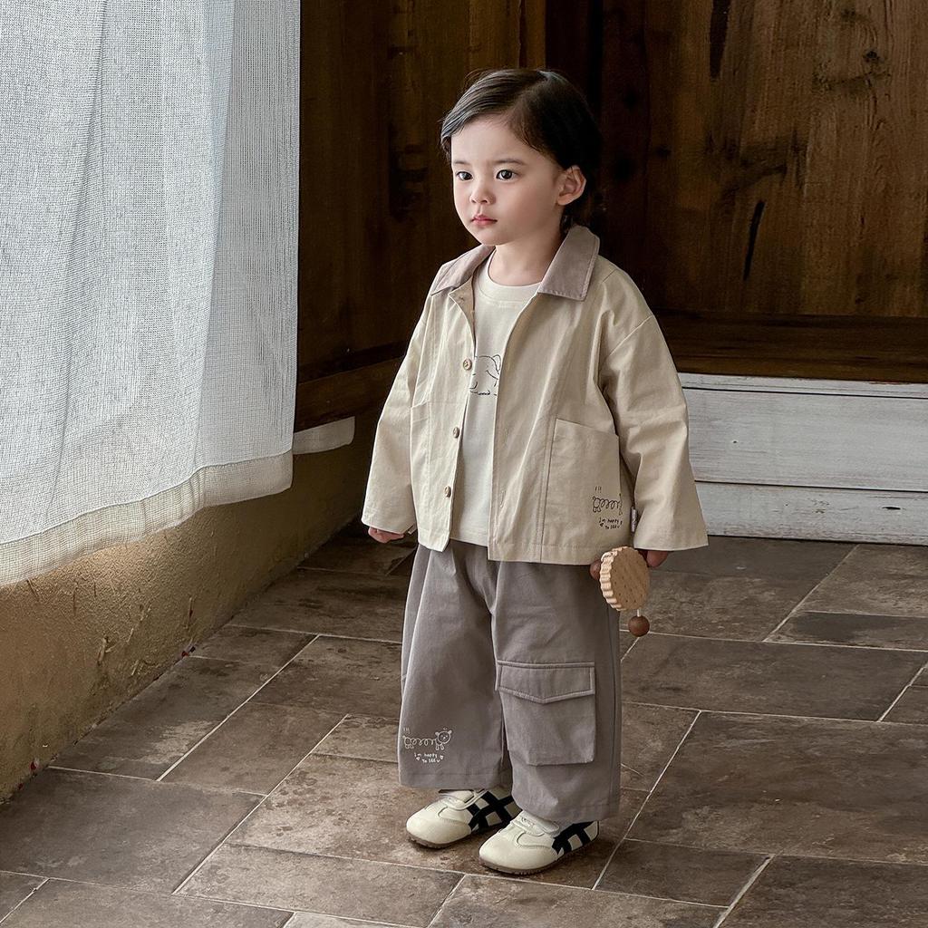 Spring 2026 Baby Boy Three-Piece Set: Long Sleeve T-shirt, Cargo Pants & Jacket