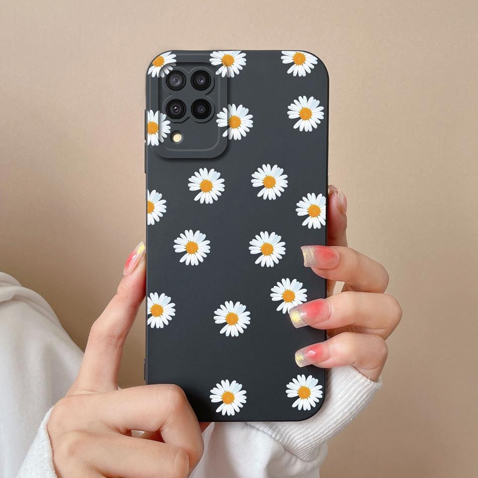 Für Samsung M22 M32 Hülle Bemalte Blumen Upgrade Flüssigsilikon Linsenschutz Handy Rückseite Für Galaxy M 32 M 22 Fundas